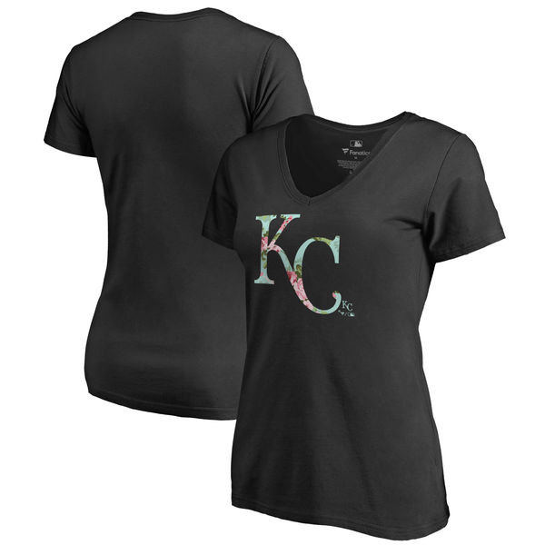 2020 MLB Kansas City Royals Fanatics Branded Women Lovely VNeck TShirt  Black-0
